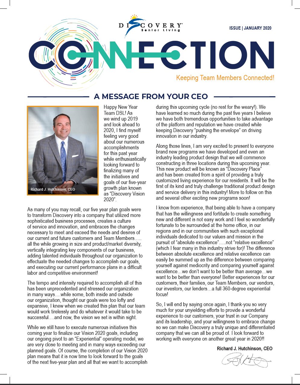 message from ceo in the latest senior living news